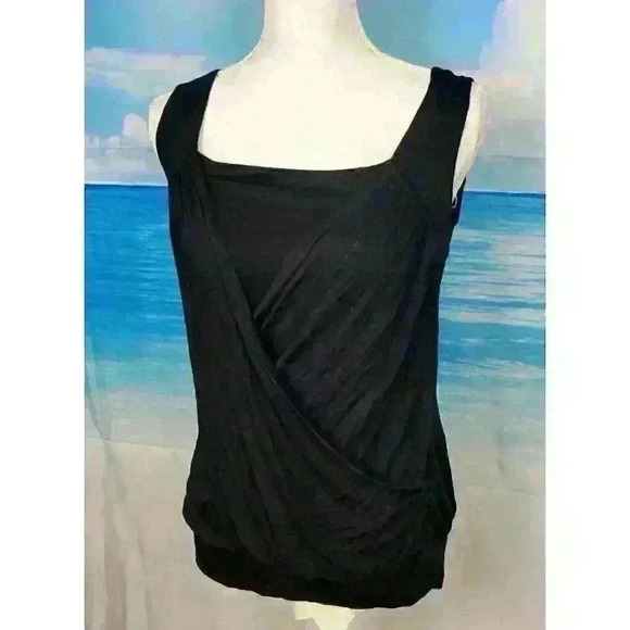 NWT NEW CABLE & GAUGE Woman BLACK Faux 2 pc Top CROSSOVER Front accent Small - Picture 1 of 8